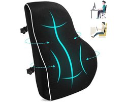 Auto Lendensteun Memory Foam Kussen - Ergonomische Stoel Rugsteun - Lendekussen voor Auto, Bureau en Thuis - Zwart Vier Seizoenen