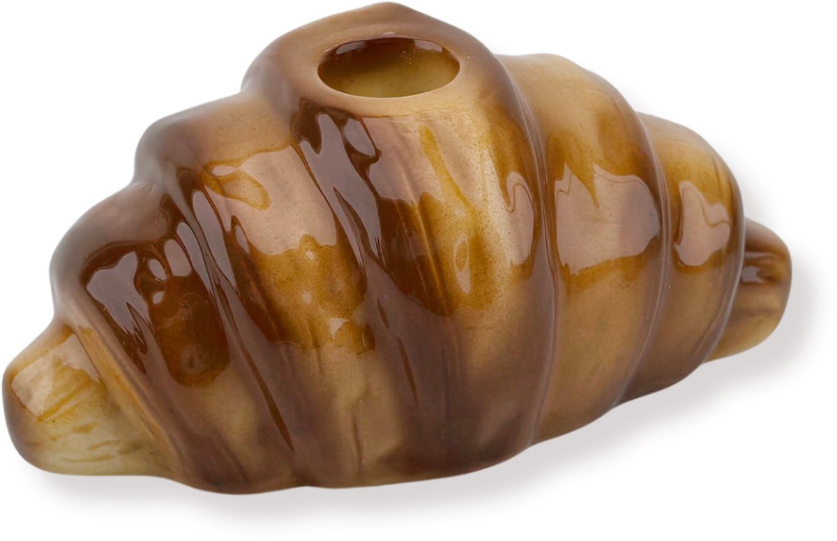 Housevitamin Kaarshouder -Croissant Kandelaar - Bruin - Dolomiet - 14,5x8,5x6,5cm