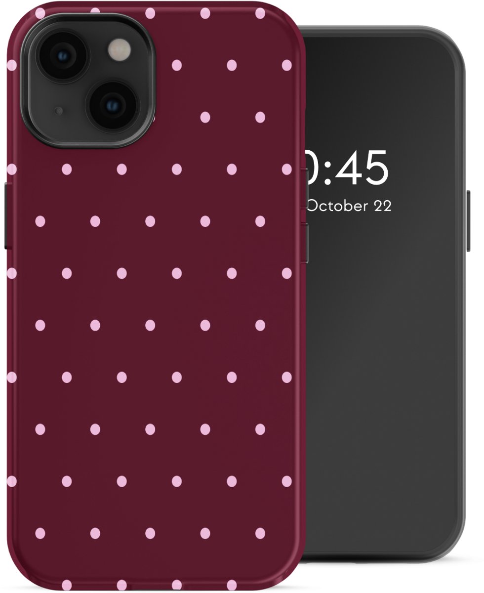 Selencia Hoesje - Geschikt voor Apple iPhone 14 - Backcover geschikt voor MagSafe - Happy Dots Burgundy
