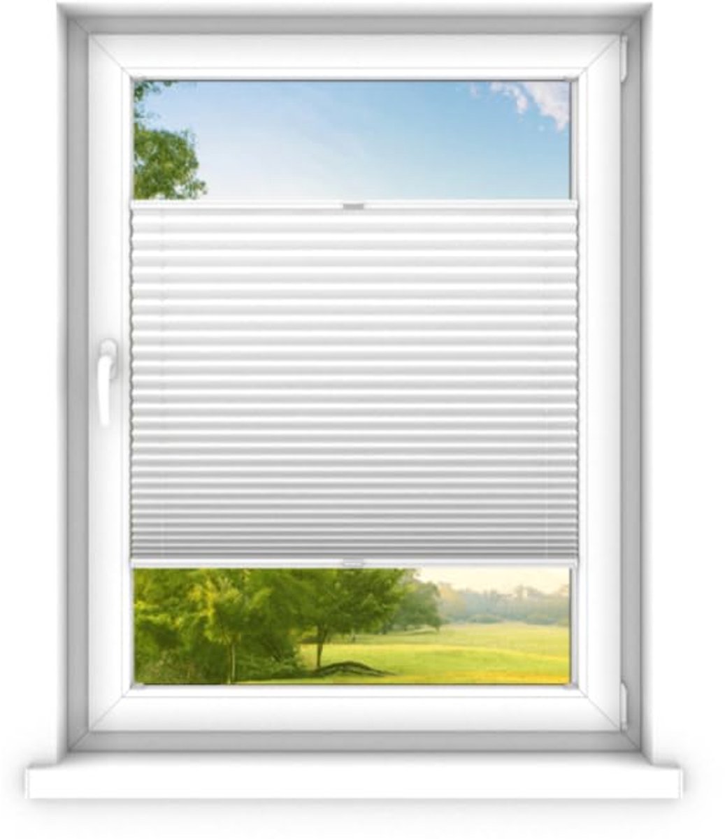 time4blinds - Plisségordijn zonder boren op maat gemaakt - Vouwgordijn - Plisségordijn privacy en zonwering - Eenvoudige installatie - Kant-en-klaar plisségordijn - 120x90 cm - Wit