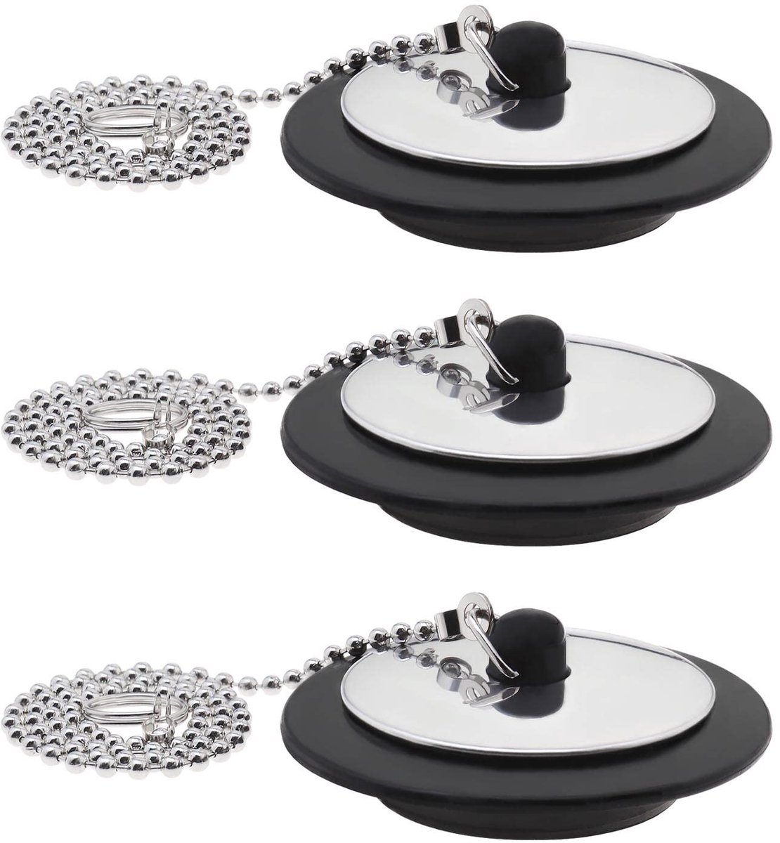Dailygoods - Dailygoody - Bad Plug - Afvoerstopper - 3 stuks - Zwart - Universele Spoelbak Plug - Geschikt voor Bad en Keuken - 43 mm