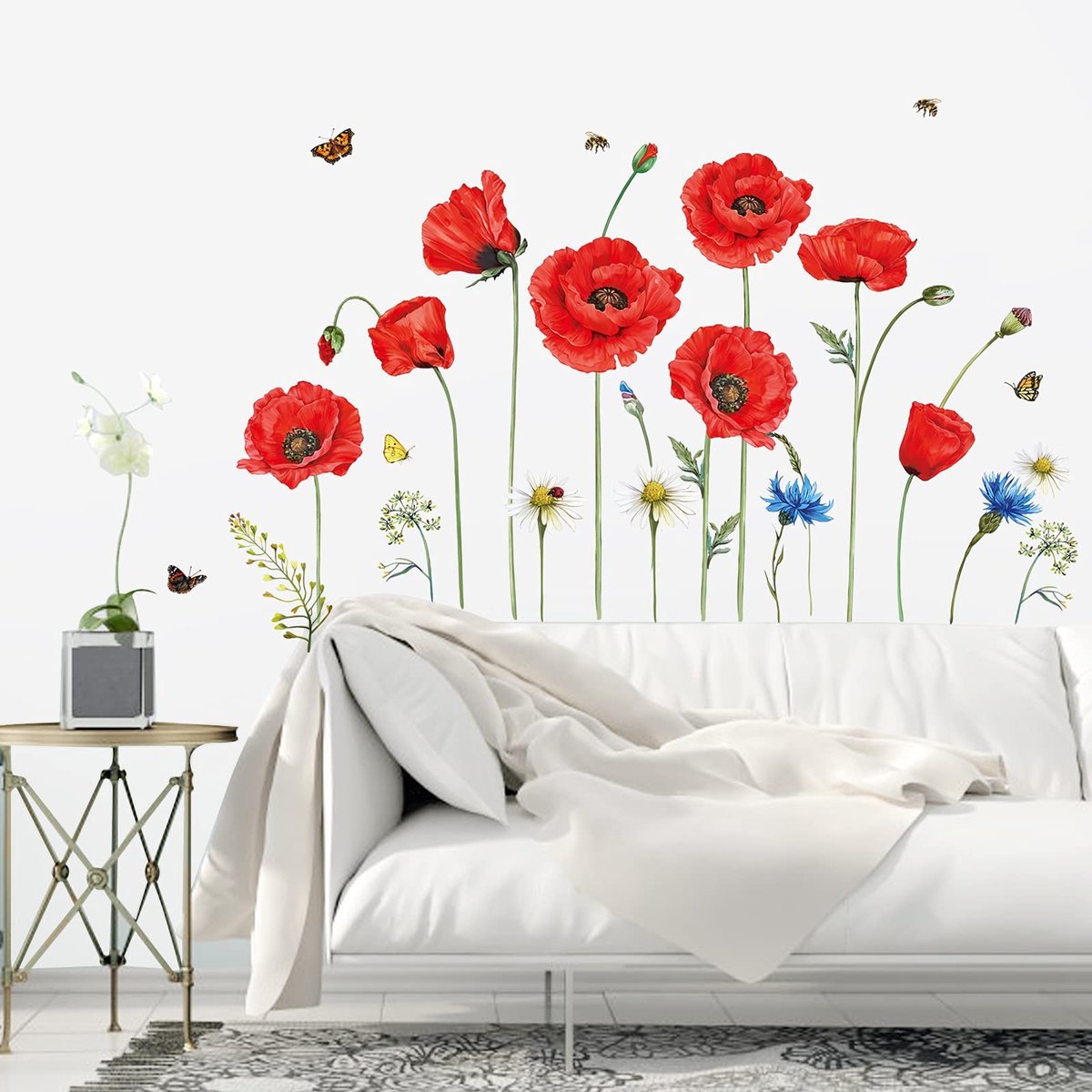 Dailygoods - Dailygoody - Muurstickers - Rode Papaver - Wanddecoratie - Bloemen - Muurtattoo - Slaapkamer en Tuin - Binnen gebruik