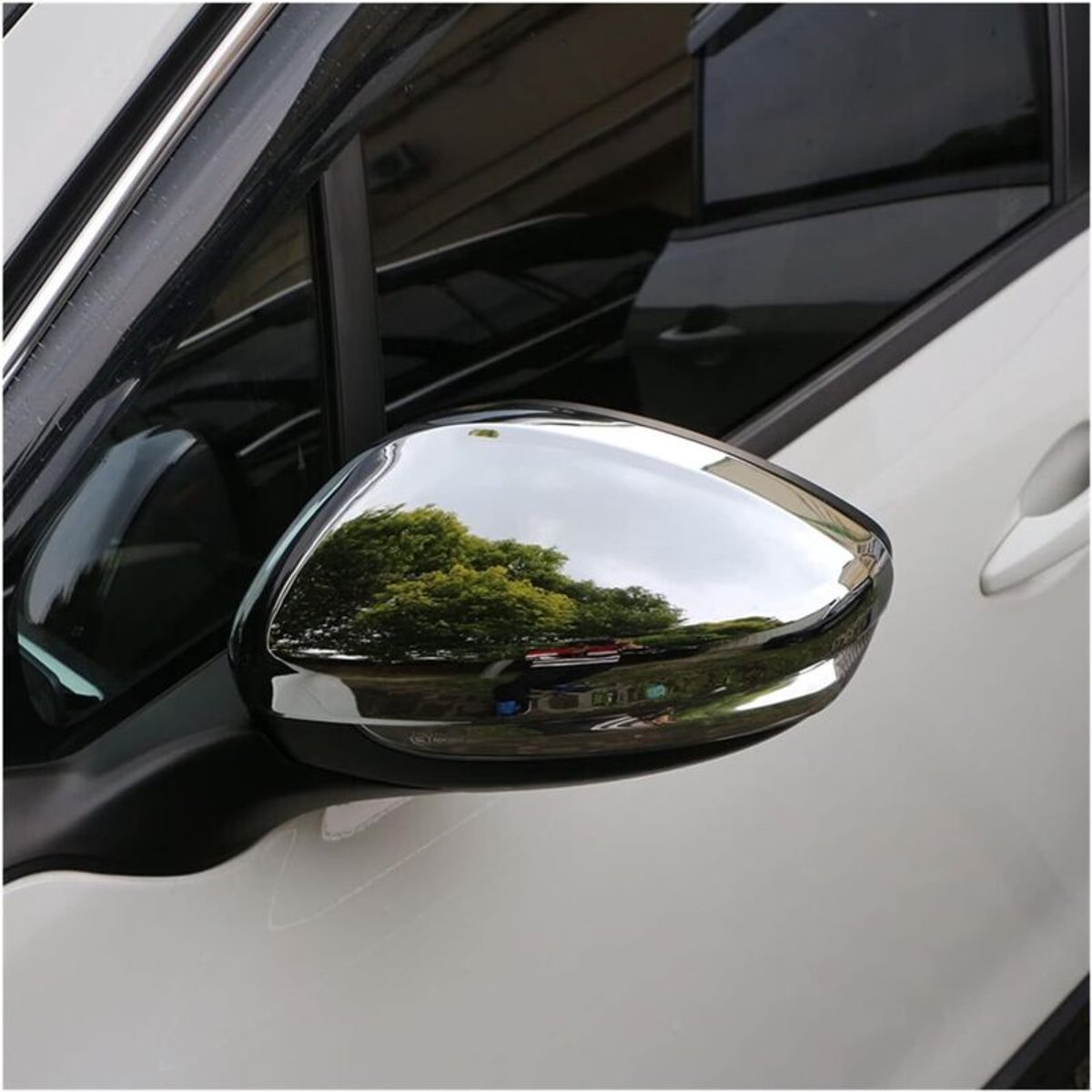Zijspiegelkappen voor geschikt voor Peugeot 2008 (modellen 2014-2018), gemaakt van hoogwaardig verchroomd kunststof, met beschermfolie voor de achteruitkijkspiegel, set van 2, met knipperdesign.