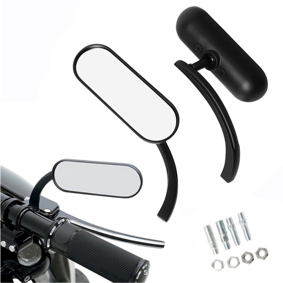 Klassieke Harley-stijl achteruitkijkspiegel voor motorfietsen (zwart)