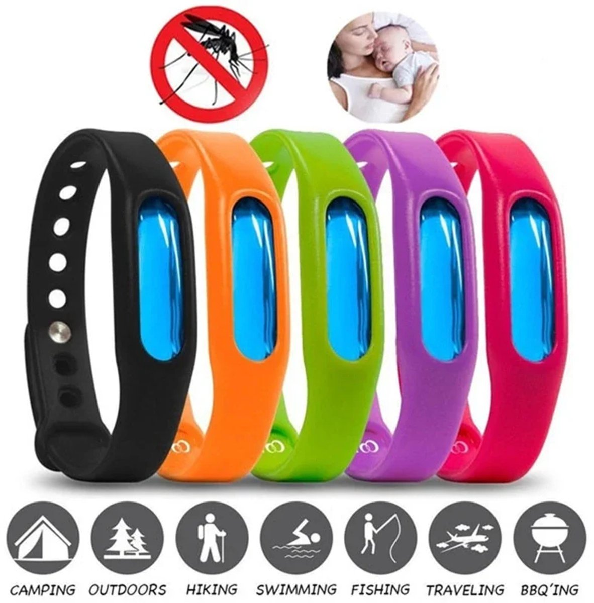 5 Stuks Anti-Muggen Armband – Muggenwerende Polsband met Capsule – Waterdichte Insectenwerende Armband voor Kinderen & Volwassenen – Tegen Muggen & Insecten – Outdoor & Vakantie