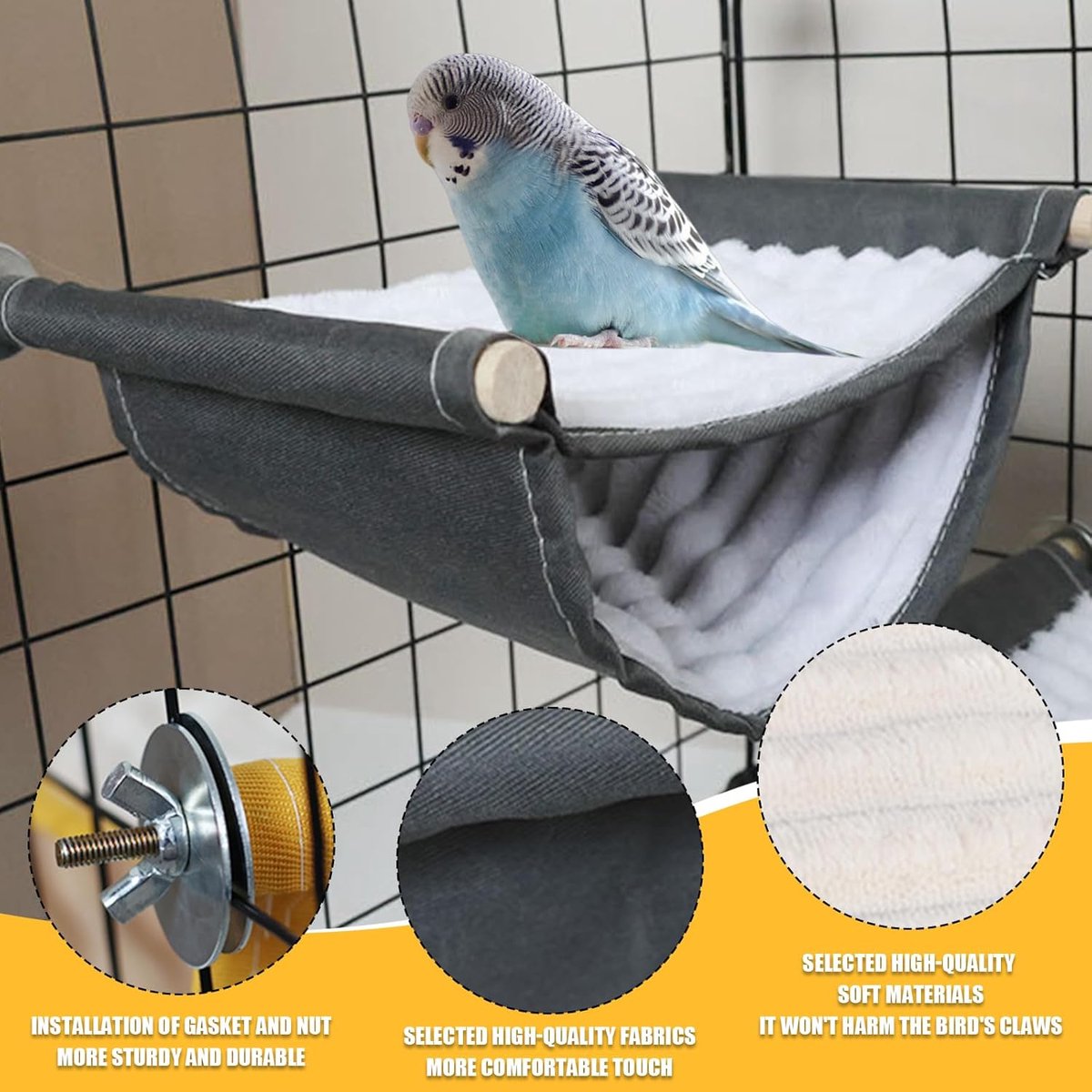 VHV - Vogelhuisje - Hangmat voor vogelkooi en slaapnest - Zacht schuilplekje als vogelspeelgoed - 23x15x2 cm - Voor parkiet, papegaai en kanarie - L thumbnail 2