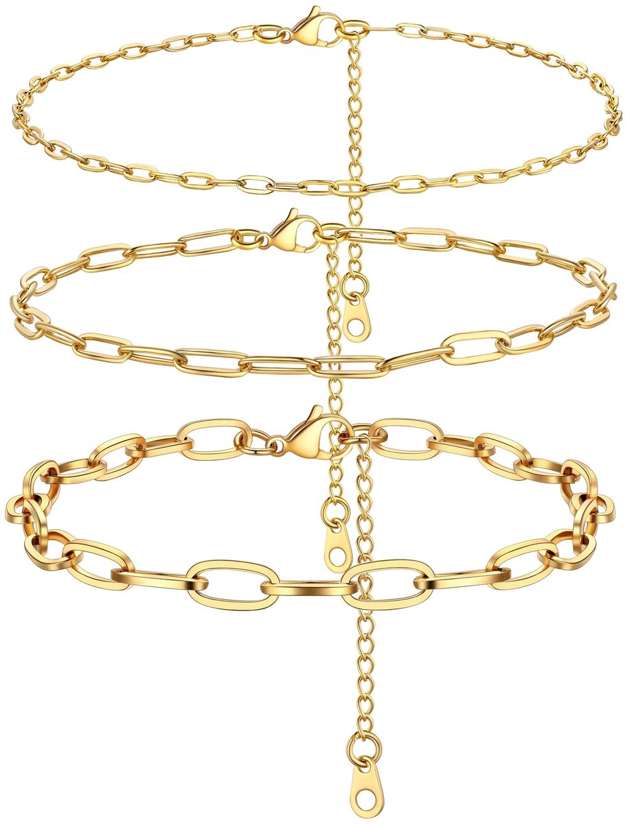 Dailygoods - Cosensi - Dailygoods - Set van 3 Gouden Enkelkettinkjes voor Dames