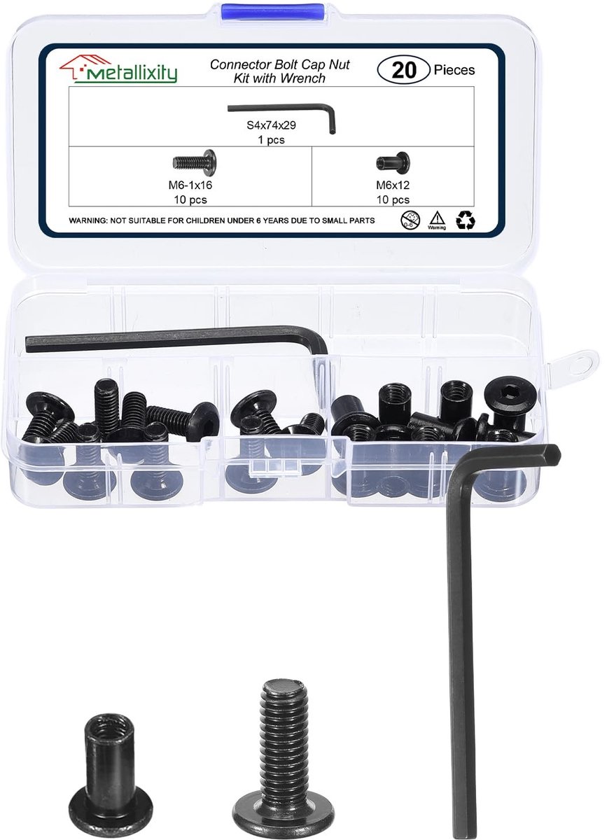 Dailygoods - Verbindingsset voor Meubels, 20 Stuks M6 Vattmoeren en Schroeven