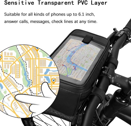 Waterdichte fietstas voor aan het stuur, waterdichte fietstas aan de voorkant, fietsmandtas, transparante telefoontas, fietstas voor aan het frame, geschikt voor racefietsen en mountainbikes. — afbeelding 3