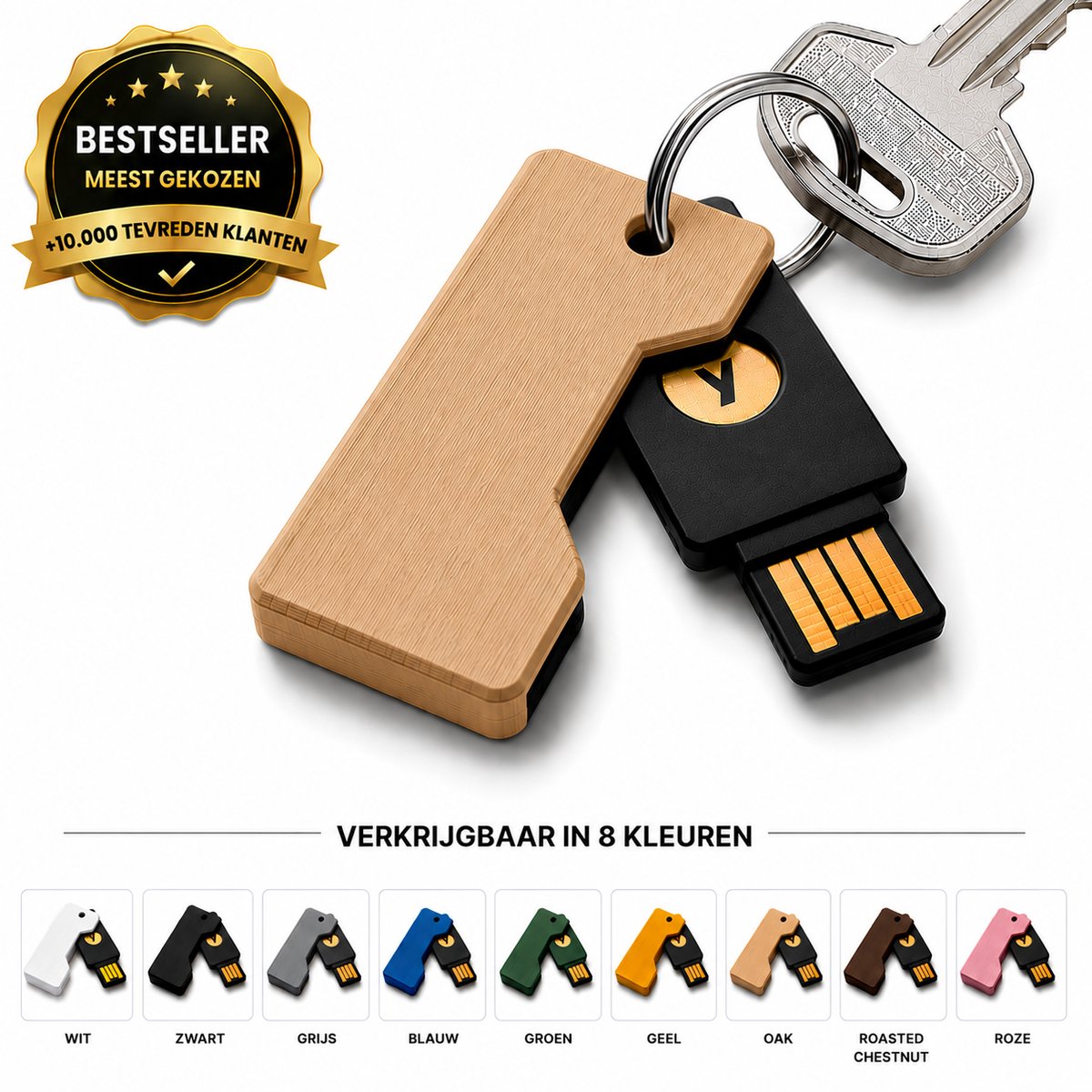 YubiKey Cover - USB Security Key Beschermhoes - Flip Cover Sleutelhanger Case - Compacte Beveiligingssleutel Houder - Krasbestendige USB Authenticatie Sleutel Cover - Travel Friendly - Oak