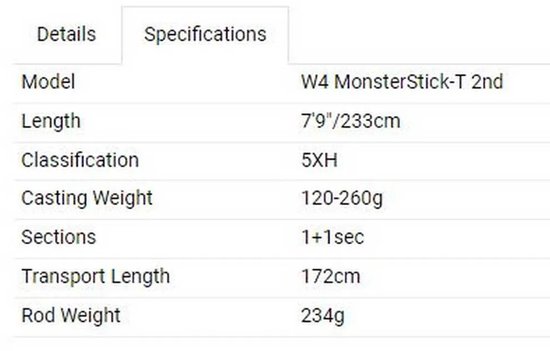 Westin - Reelhengel W4 Monsterstick-T 2nd 2,33m / 120-260gr - Westin — afbeelding 2