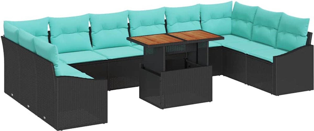 vidaXL - Tuinbank - Set - 11 - st - 10-Aantal - zitplaatsen - Zwart - en - Teal