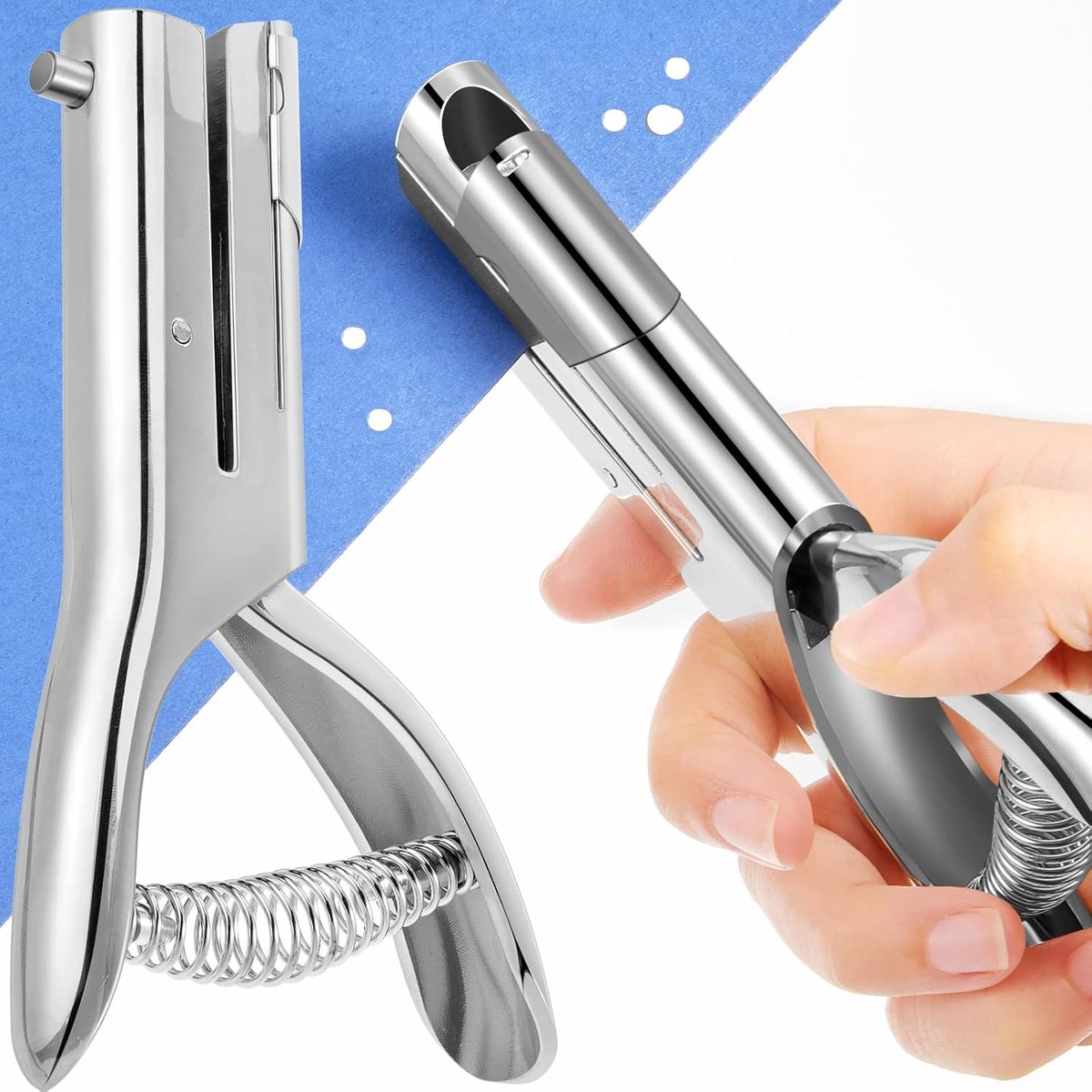 carmdering - Zware Gatenpons - Enkelgat Ponsmachine - Handbediende Pons - Diepe Keel Tot 5,3 Cm - Zink Legering - Geïntegreerd Opvangbakje - Ergonomisch Draagbaar Design - 1 Stuks