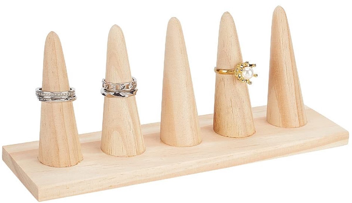 Dailygoods - Dailygoody - Ringhouder - Houten Ring Organizer - Conische Display Stand - 20 x 6 x 8.2 cm - Sieradenopslag - Geschikt voor Vrouwen - Modern