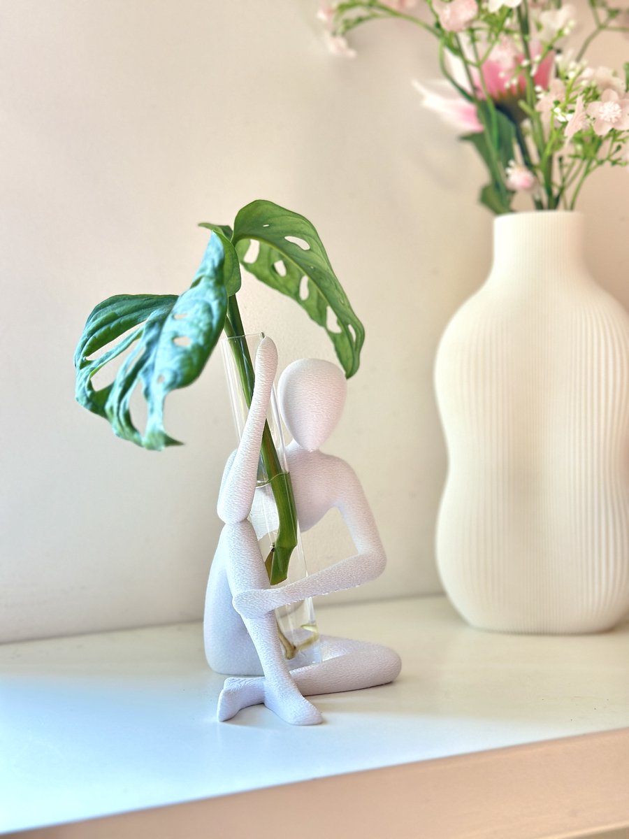HUMA Stekhouder wit – 3D Geprint Figuur inclusief gratis reageerbuisjes | Glazen Stekbuisje | Stek Vaasje | Kamerplant Accessoire | Planten Cadeau