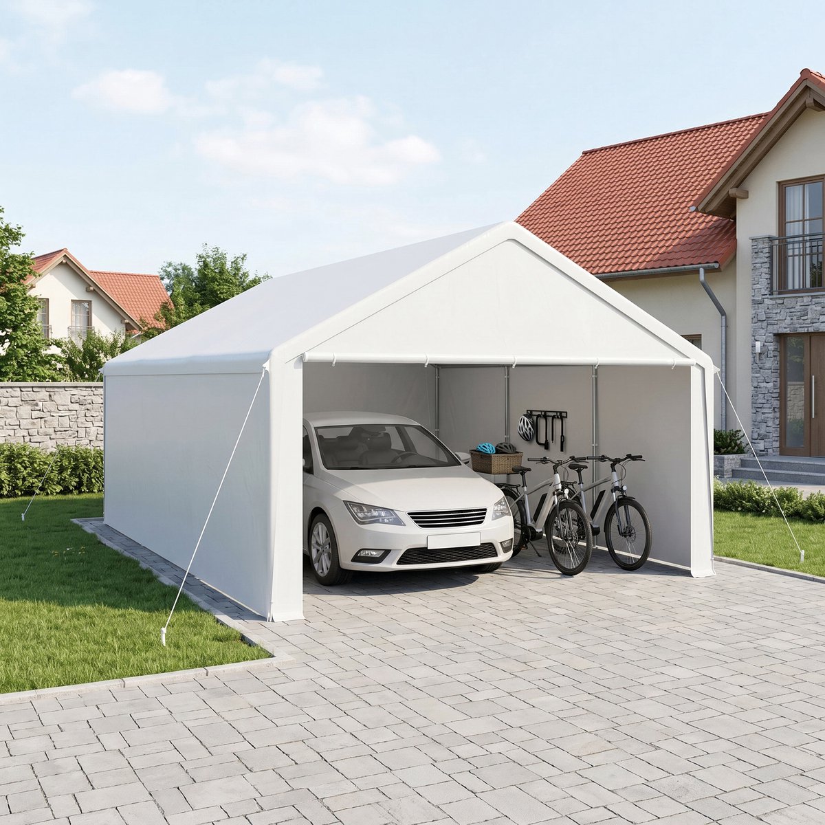 ACXIN Zeltgarage - Carport Tent - Weerbestendige Garage - PE Zeil & Stalen Frame - 4x6m - Wit