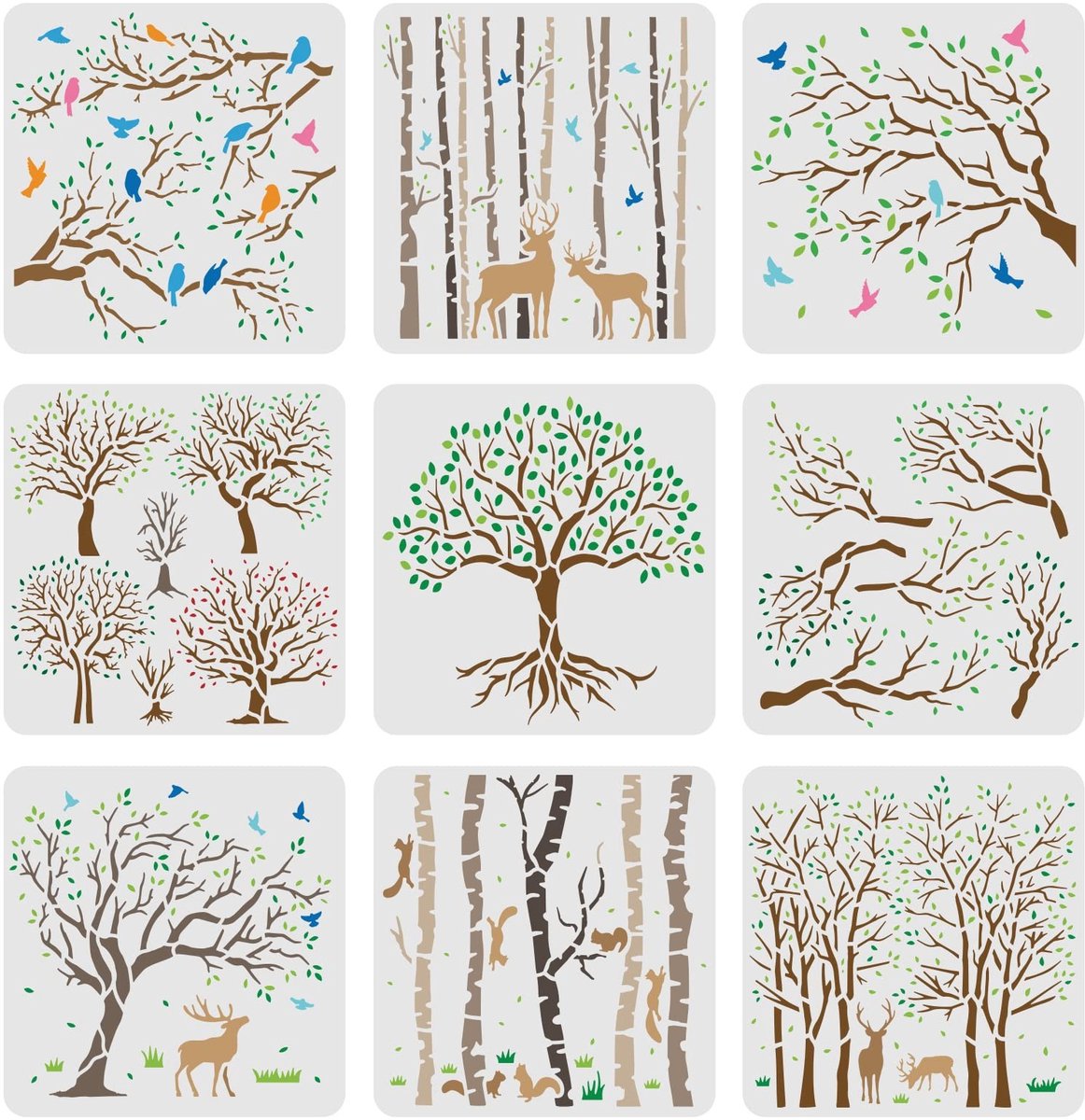 Dailygoods - Herbruikbare Boomsjablonen Set van 9 voor Creatief Schilderen