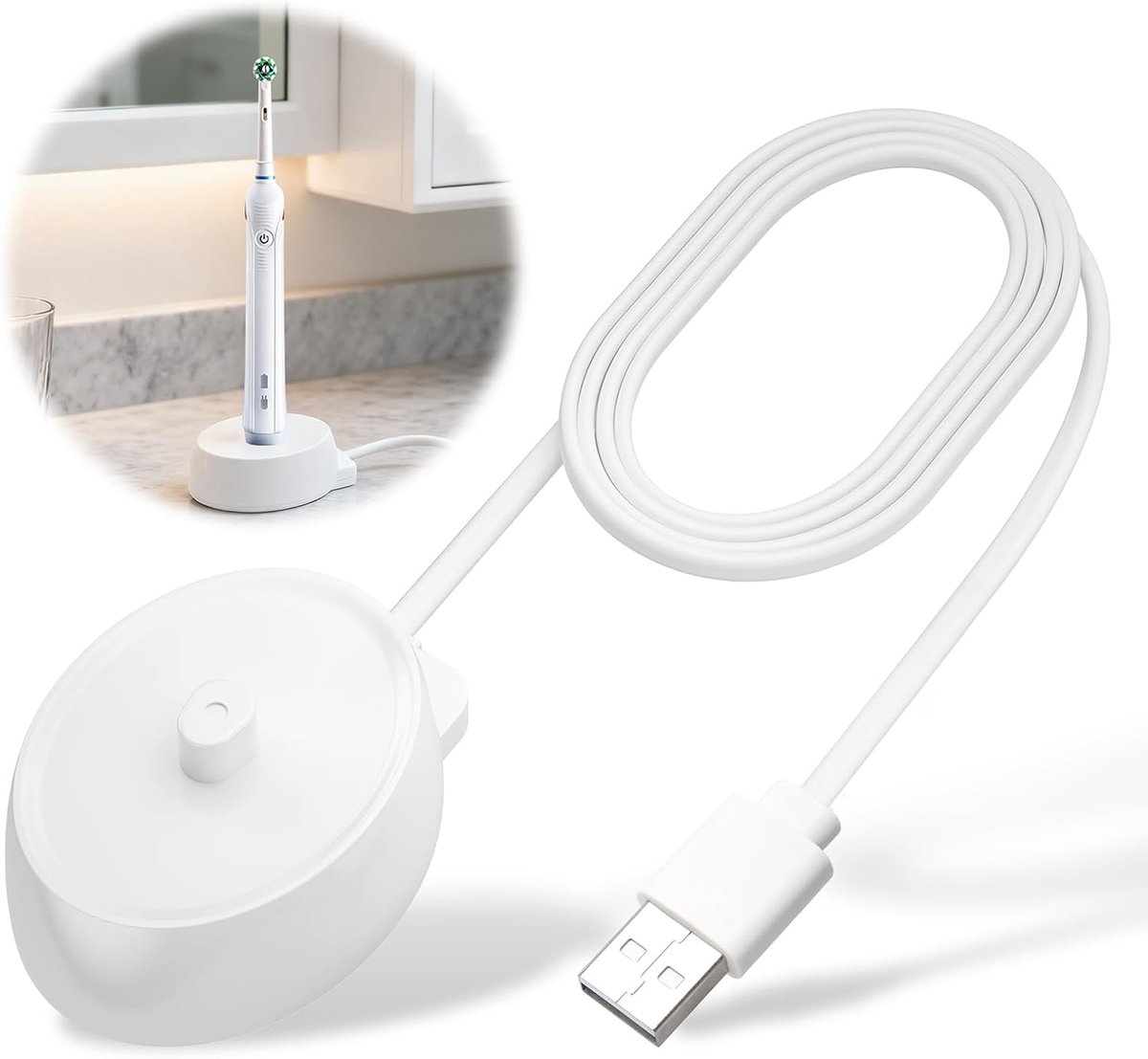 Elektrische tandenborstel oplader geschikt voor Braun Oral-B iO3 iO4 iO5 iO6 3757, USB draagbare reserve oplaadstation geschikt voor reizen, waterdicht, vervanging USB oplaadstation, netsnoer