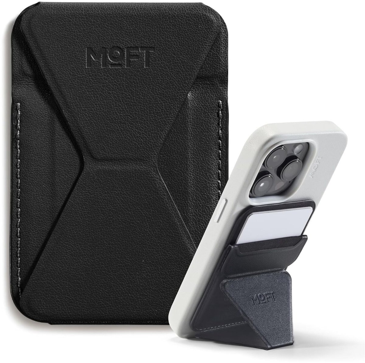 MOFT Snap-On Magnetische Kaarthouder - Wallet Compatibel met MagSafe - Pasjeshouder met Standaard - MOVAS Vegan Leer - Portemonnee 2 Pasjes - Zwart