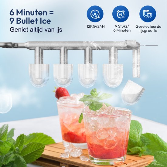 LOEFME IJsblokjesmachine - 1,4L - 12kg/24u - Bulletijs - Zelfreinigend - Draagbaar - Wit — afbeelding 2
