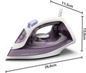 Wit en paars Philips 2000 Series strijkijzer met afmetingen 26,6cm x 13,0cm x 11,5cm.