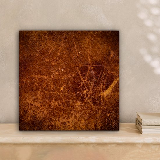 Tableau sur Cuir - Aspect Cuir - Marron - Oranje - 20x20 cm - Décoration murale