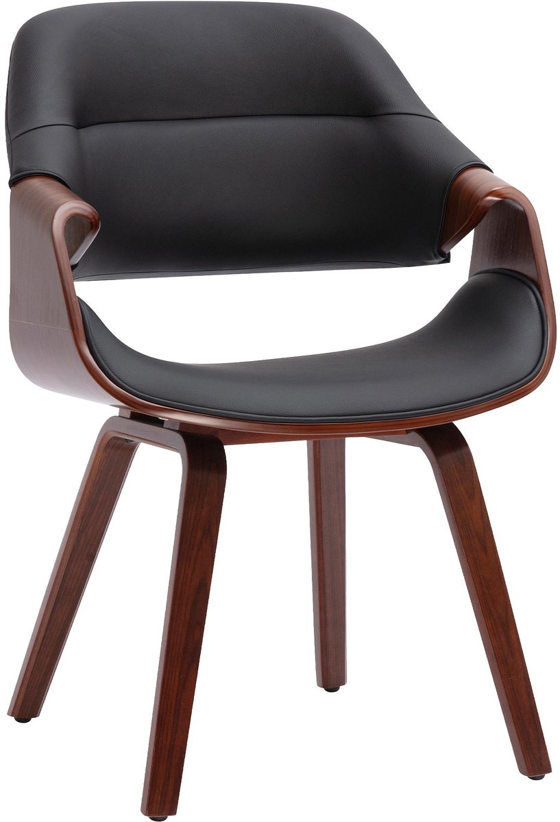 CLP Maira Eetkamerstoel - met Armleuningen - Gestoffeerd Design - Walnootlook - Ergonomisch - Belastbaar tot 150 kg - Kunstleer/walnoot/zwart