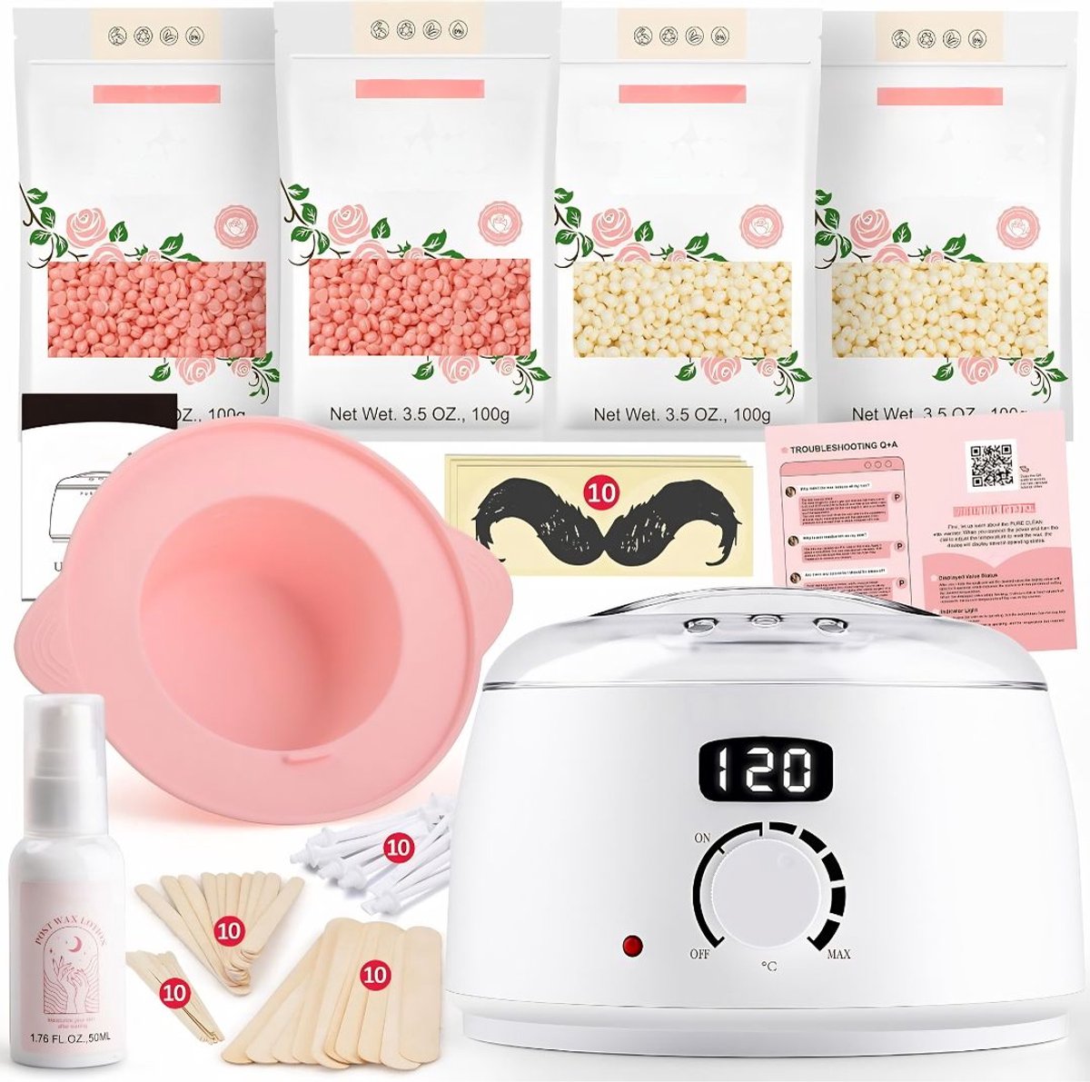 KAD® Wax Apparaat - Complete Wax Set met Elektrische Waxverwarmer - Professionele Wax Kit voor Ontharen - 21cm x 21cm x 16cm