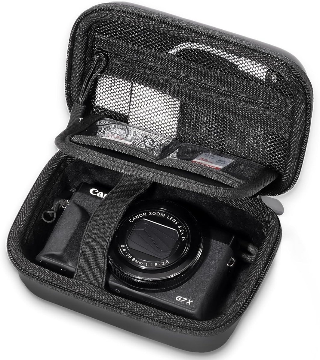 Draagbaar Digitale Cameratas - Waterdichte & Schokbestendige Harde Camerakoffer - Reisdraagtas Met scheidingswand - Opbergtas voor Fototoestel - Beschermhoes - Voor digitale Camera - 15*10.5 cm - Zwart
