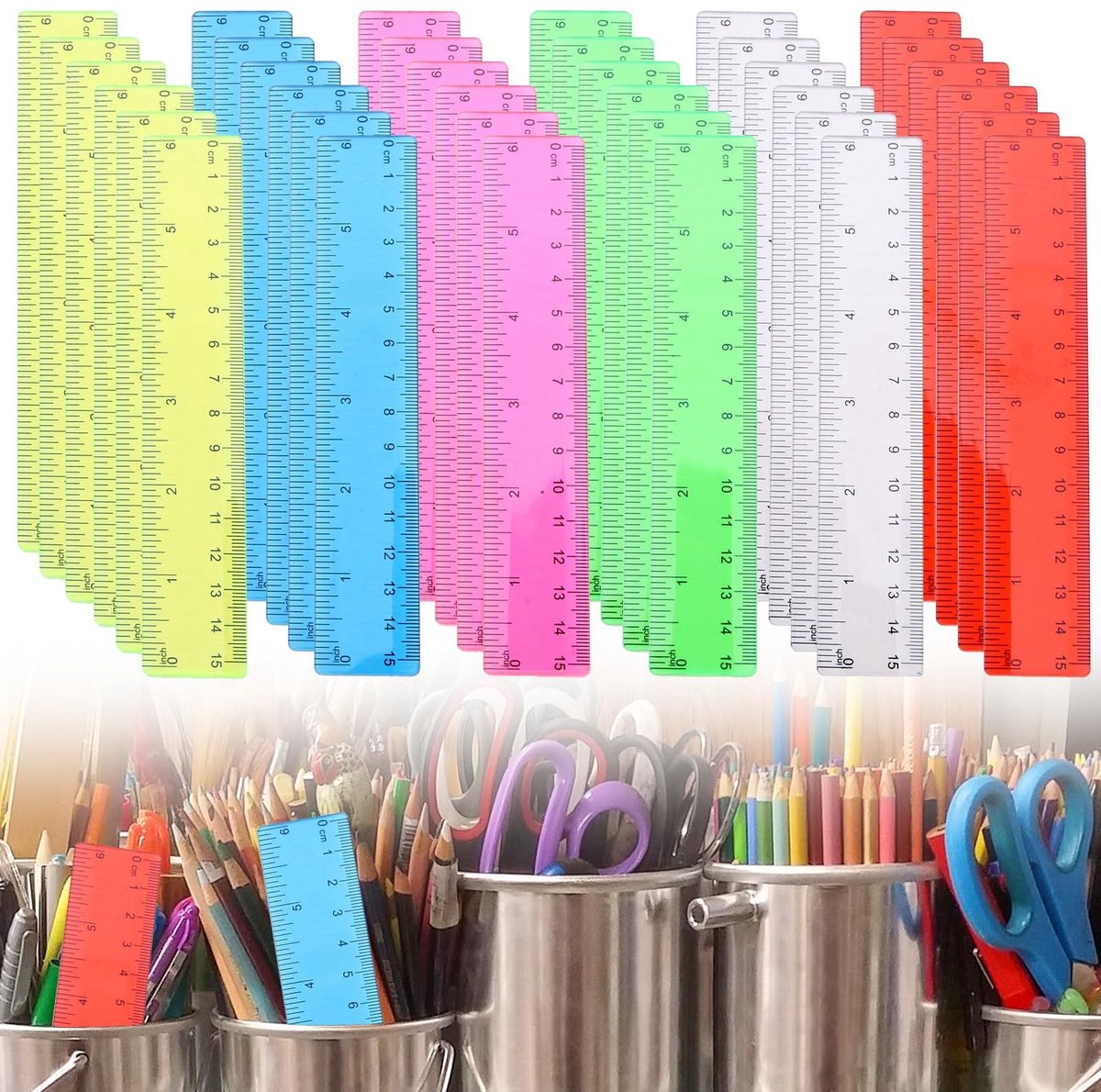 Dailygoods - Dailygoody - Kunststof liniaal - Flexibel en kleurrijk - 15 cm - Schoolbenodigdheden - Perfect voor kinderen - 36 stuks