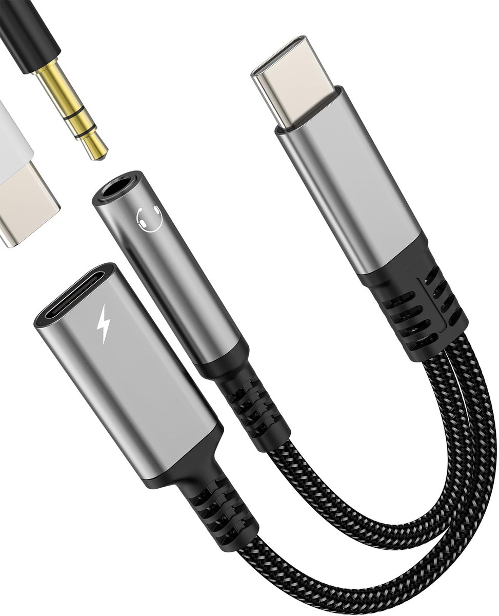 Dailygoods - USB C naar 3,5 mm Hoofdtelefoon Adapter 2-in-1
