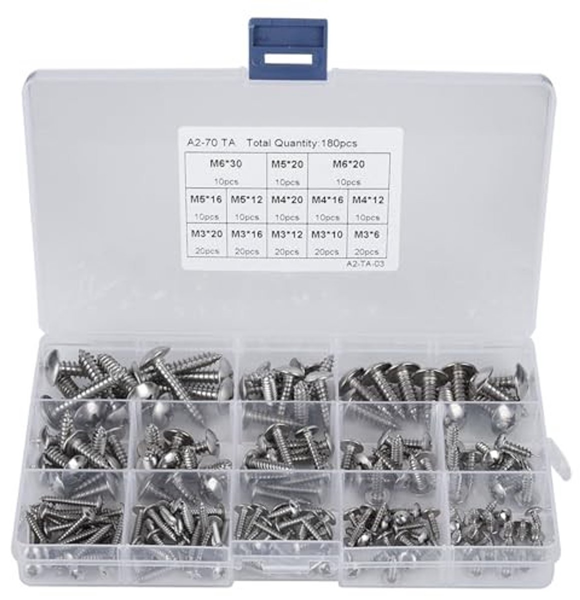 Dailygoods - Dailygoody - Garosa Schroef Set - 180 Stuks - Zelftappend Assortiment - M3 M4 M5 M6 - Platte Kop Kruiskop - Meerdere Doeleinden