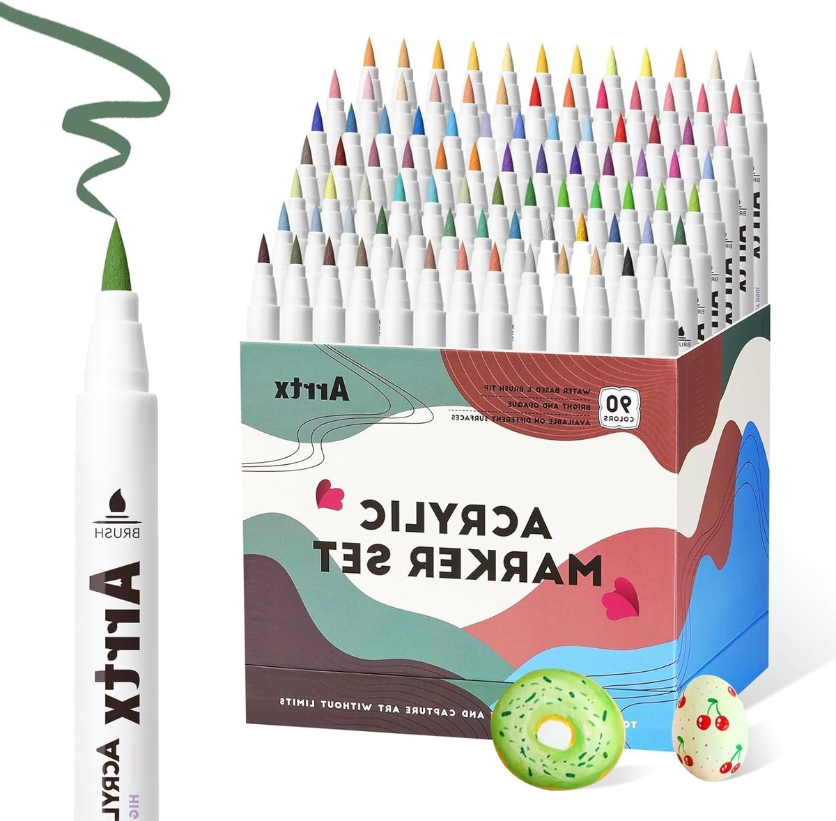 90 Kleuren Acryl Markers - Acrylverf Pennen voor Kunstenaars en Volwassenen - Borstelpunt Verfmarker voor Steen, Hout, Canvas en DIY Creatieve Projecten