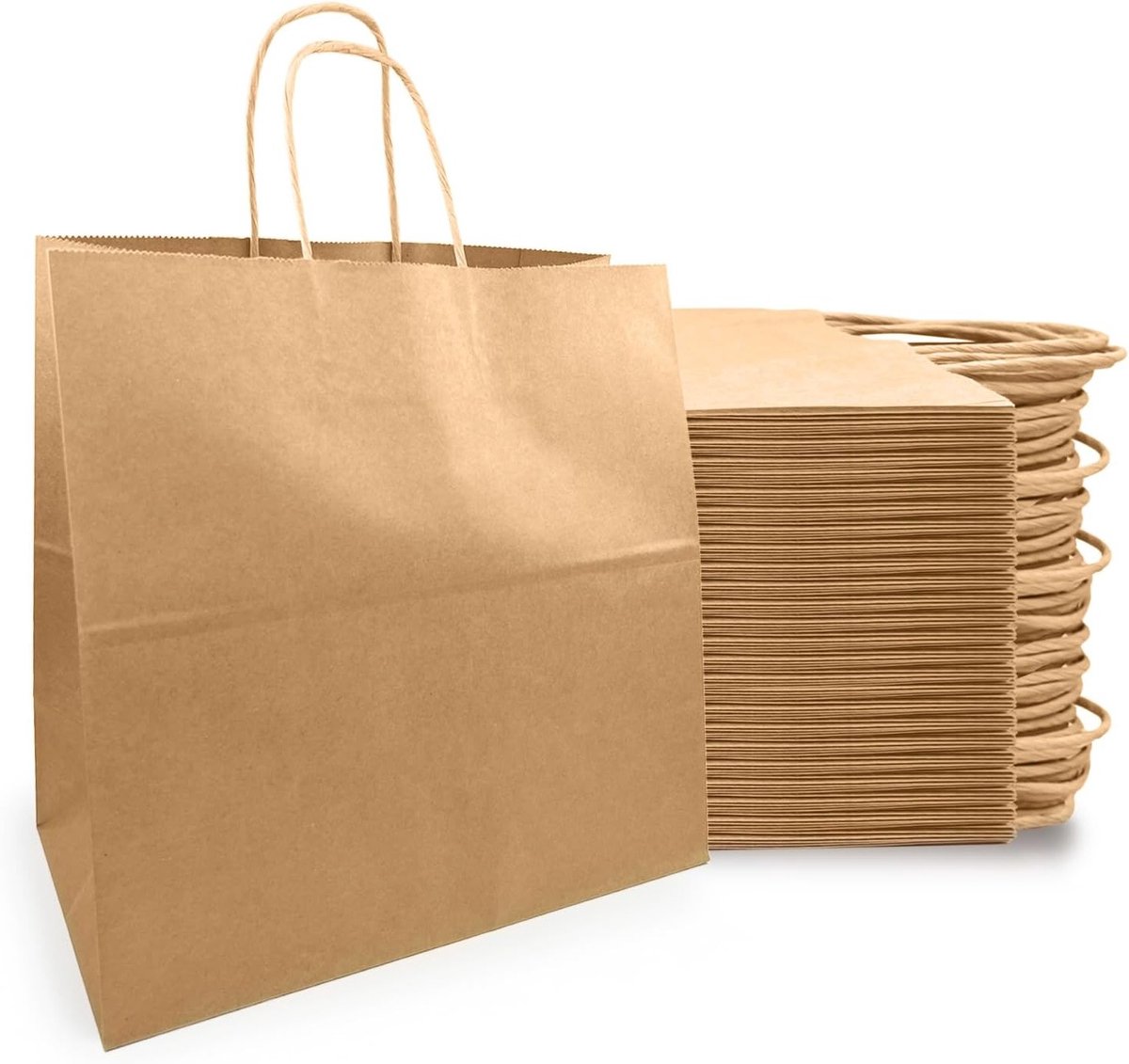Grote bruine papieren zakken met handvat, 25 stuks, ideaal voor cadeauverpakking en winkeldisplay