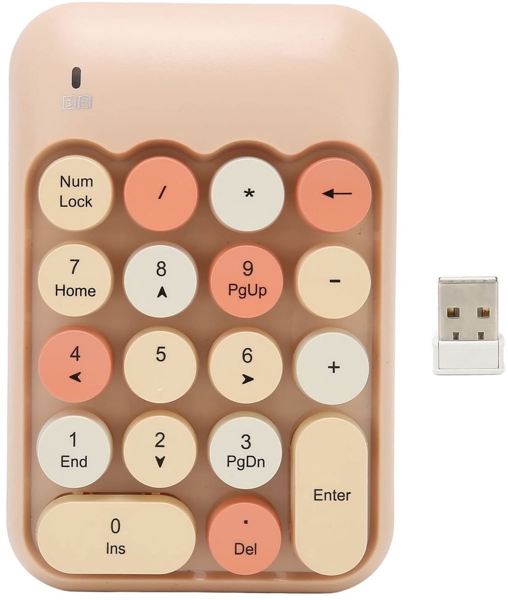 Allecto - USB Numeriek Toetsenbord - Draadloos Numpad - Mechanisch Toetsenblok - Melk Thee Kleur - Retro Toetsen - Geschikt voor Laptop en PC