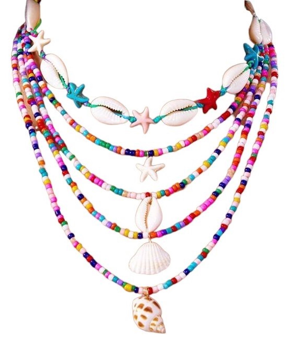 She life style - Gelaagde Ketting Set Meerkleurig - Schelpen - Multi kleurig