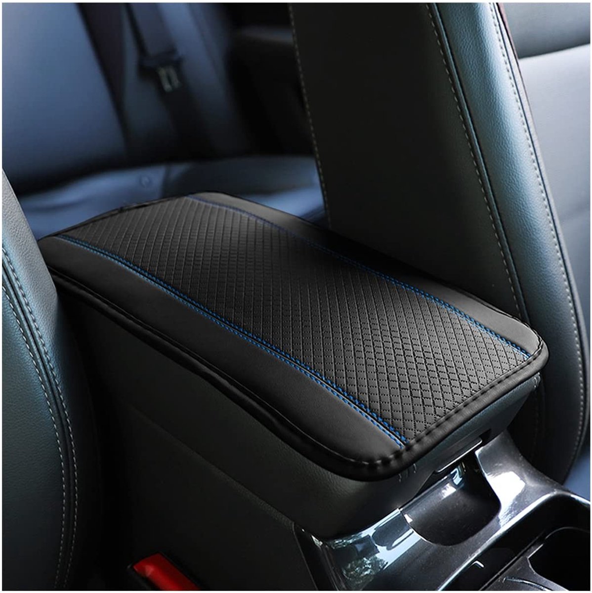 Allecto - Lederen armleuningkussen - Comfortabele autostoel accessoires - Zwartblauw - Middenconsole bekleding - Huidvriendelijk PU-leder - Geschik...