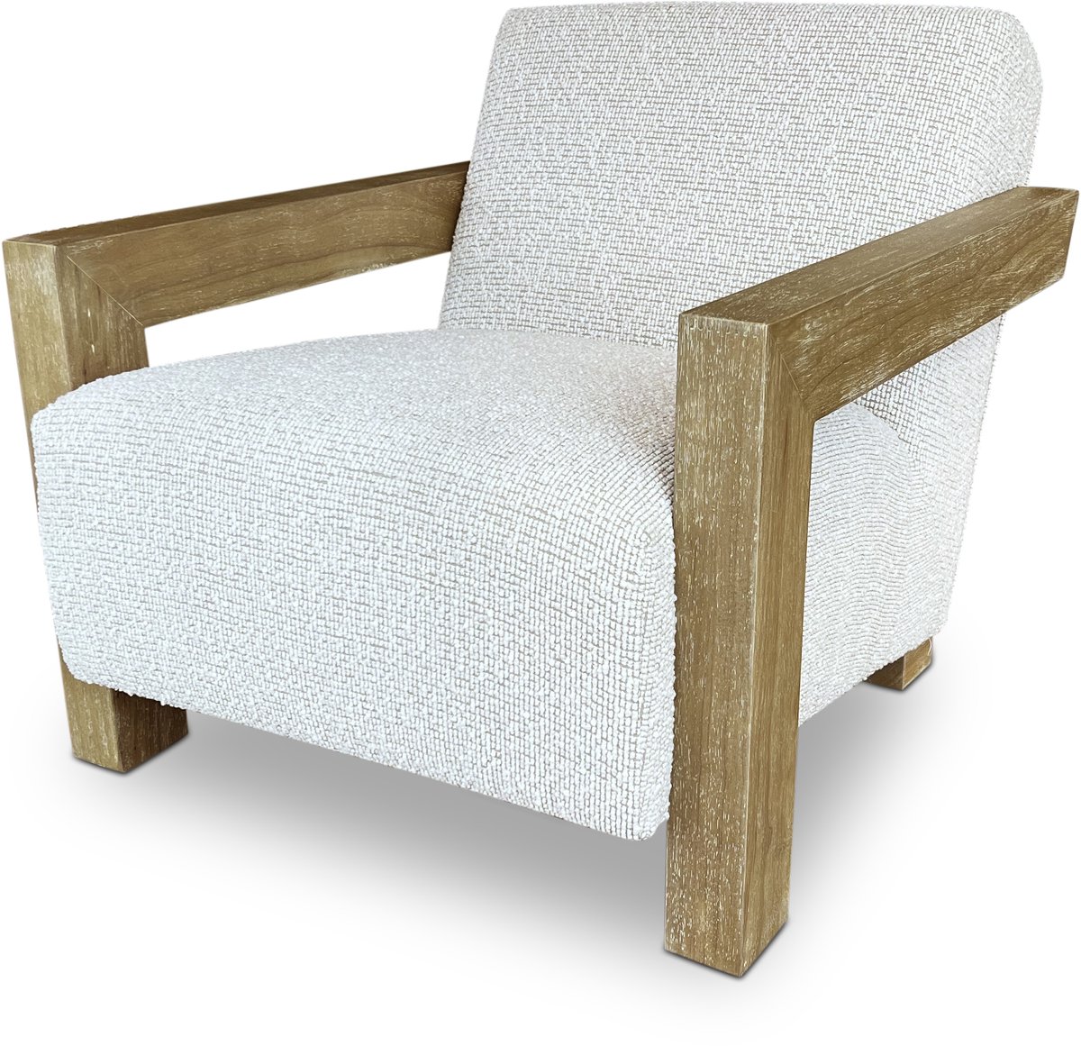 Sleepking - Fauteuil Skandi - 100% linnen Teddy Bouclé - Crème - Houten poten