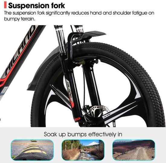 Novari - Mountainbike - Fiets - Mountainbike 26 inch - Uniek spaakontwerp - Lichtgewicht aluminium frame - Stevige vering van Merkloos — afbeelding 5