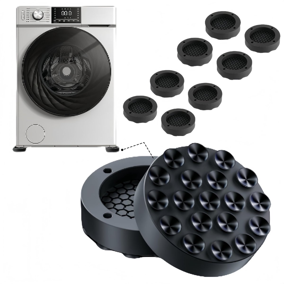 NTHProducts - Antivibratie Mat - Wasmachine Voet Pads - Universeel en Antislip - Zwart - Geluiddempers - Stabiliteit voor Wasmachines