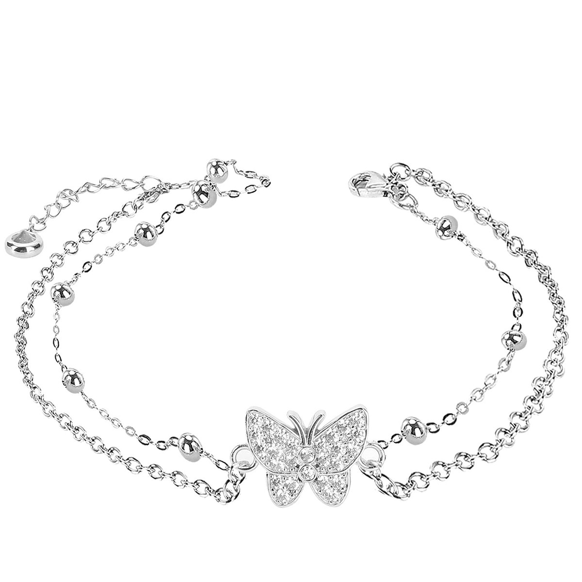 NTHProducts - 14K Butterfly Silver Ankle Chain - Adjustable Anklet - Modern - Zilver - Sieraden voor Vrouwen - Perfect als Cadeau - 22 Centimeter
