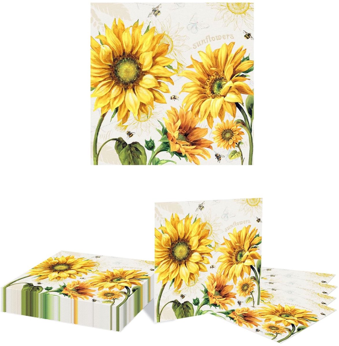 Seb3 - Papieren Servetten - Zomerbloemen - Verjaardag en Feest - Geel - Wegwerpservetten - Geschikt voor Bruiloften en Babyshowers