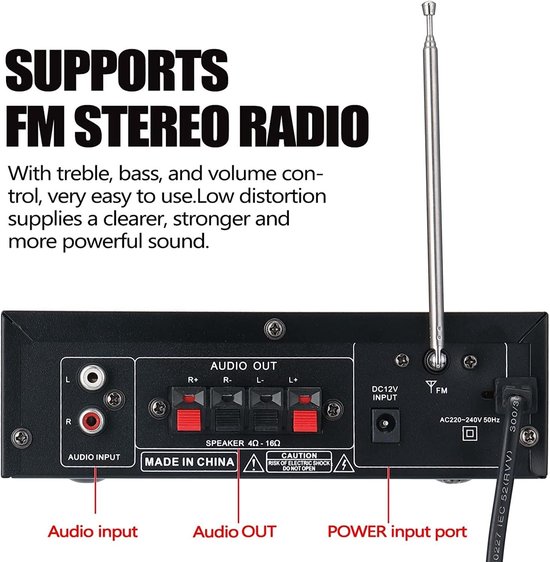 Audio Versterker - Stereo Versterker - Amplifier - Versterkers - USB - Zwart