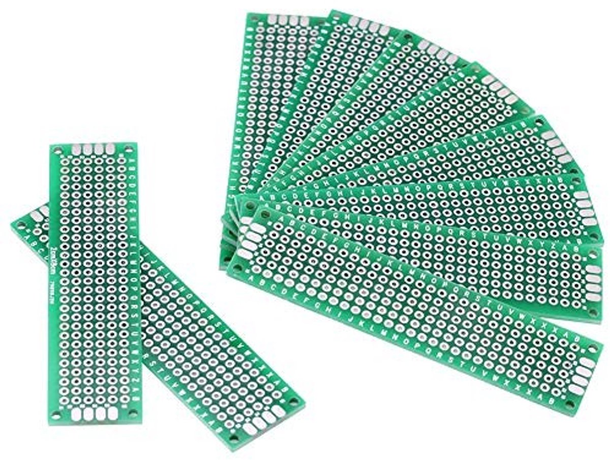 Allecto - Dubbelzijdige PCB Circuitbord - 10 Stuks - 2cm x 8cm - Voor DIY Projecten - Elektronica - Technisch project - Geschikt voor hobbyisten - ...