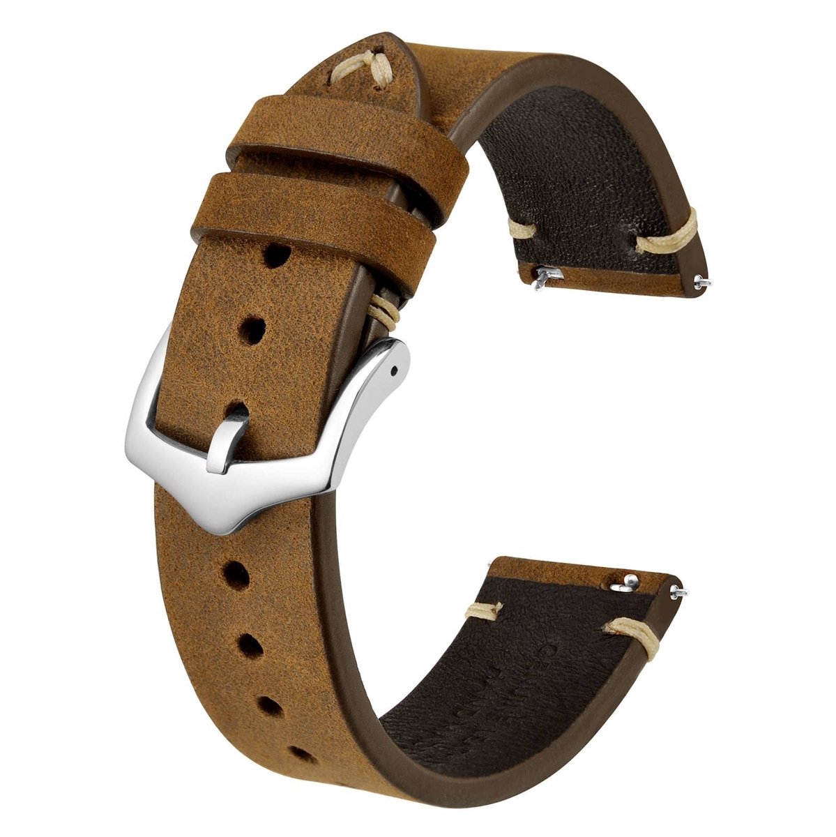 MTTProducts - Heren Horlogeband - Leer - Snelle Bevestiging - Bruin - Crazy Horse Leer - Stijlvol en comfortabel - Geschikt voor 18 20 22 mm