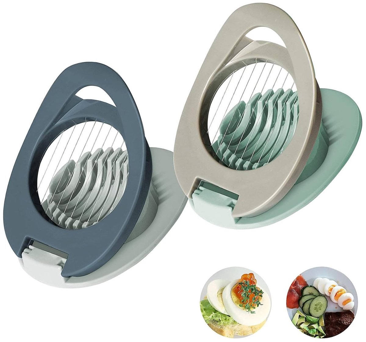 NTHProducts - Eier Cutter - Multi-Functionele Snijder - Perfecte Plakjes - Grijs-blauw en Grijs-groen - Snijden van Eieren, Fruit en Groenten - Geschik...