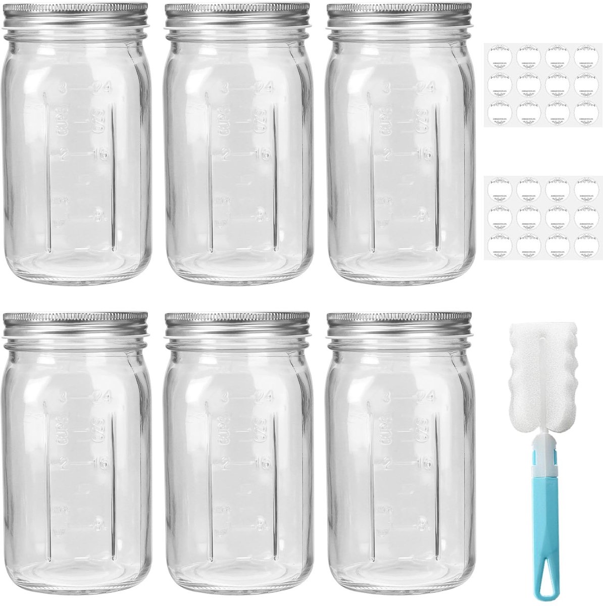 NTHProducts - 1000ml Glazen Jars - Luchtdichte Potten - 6 Pack - Voor Voedselopslag - 32 oz - Voor Inmaken en Fermenteren