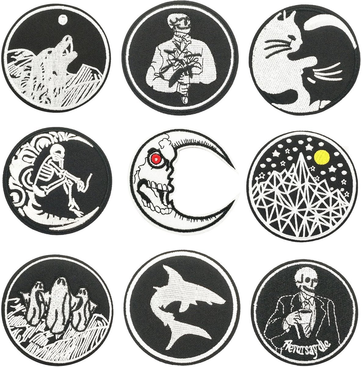 Allecto - Borduurpatches - Geïrondeerde Patches - Voor Decoratie en Herstel - Zwart - Geschikt voor Kleding en Accessoires - 9 Stuks