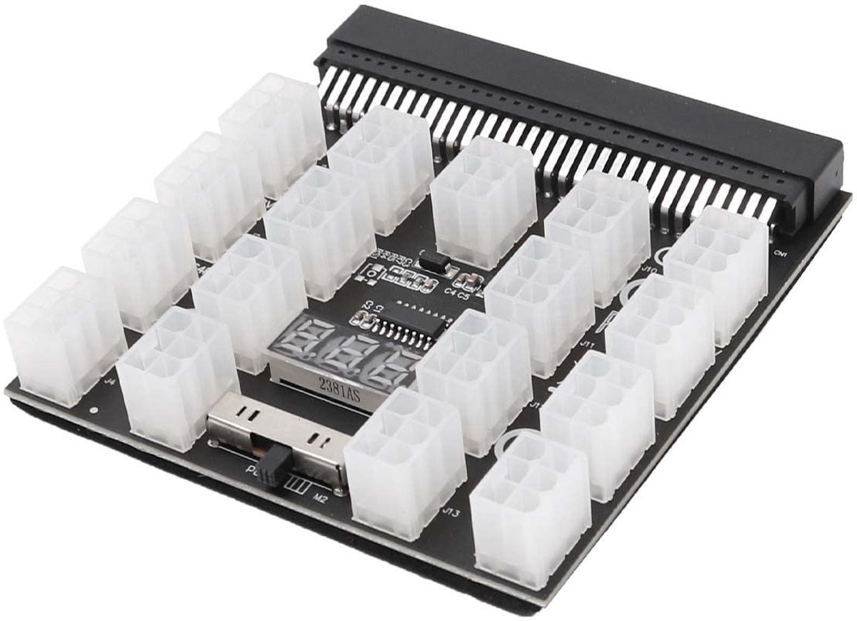Allecto - Server Power Supply Breakout Board - 17 Ports - Geschikt voor mining - Zwart - 6 Pin - Adapter voor DPS-800GB en meer