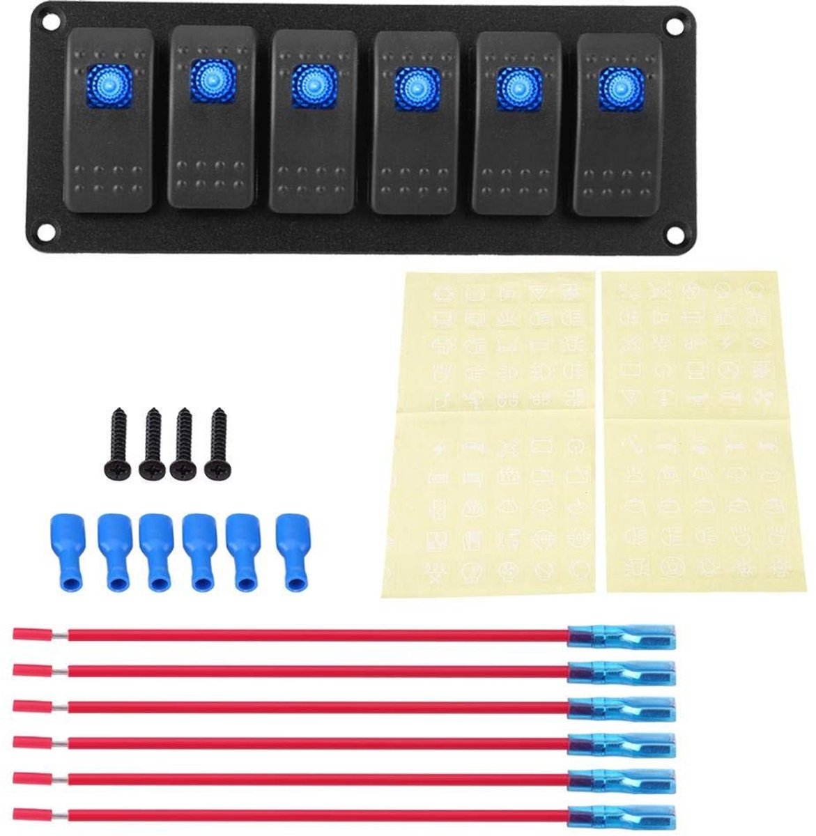 Shopcentral - Focket Rocker Switch Panel - Multifunctioneel - Waterproof - Blauw - LED-schakelaars - Geschikt voor auto, caravan, boot - 6-snelheden
